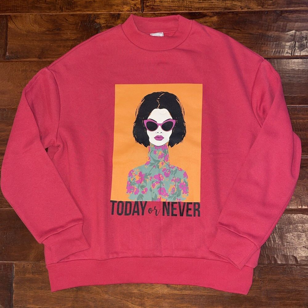 Pimkie Women Pink Today or Never Graphic‎ Sweatshirt Size S 407644 338A03